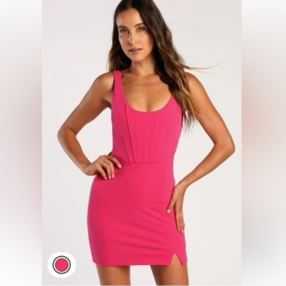 Lulu’s Flirtatious Sensation Hot Pink Corset Bodycon Mini Dress Sz large